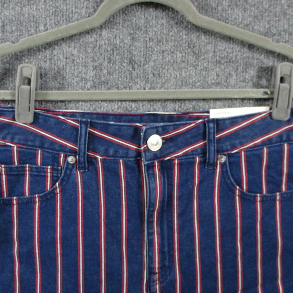American Eagle Skirt Womens 12 Blue Red Striped Denim Jean Mini Stretch Raw Edge - Picture 4 of 13